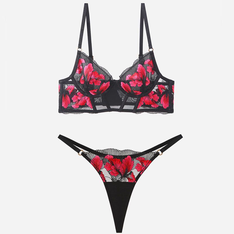 Women's Intimates Gathered Anti Droop Pure Desire Palace Style Embroidery Sexy Underwear Thin_voghion.com