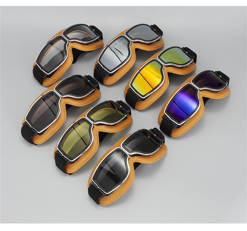 Muoti Retro Nahka Moottoripyörä Vintage Pilot -lasit Tuulenpitävät Yleiskäyttöiset Ulkopyöräily Pyöräilylasit Harley-kypärään_voghion.com