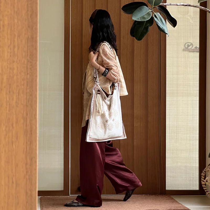 Borsa a tracolla in corda di lino intrecciata in stile bohémien, stile francese, di Niche Designer_voghion.com