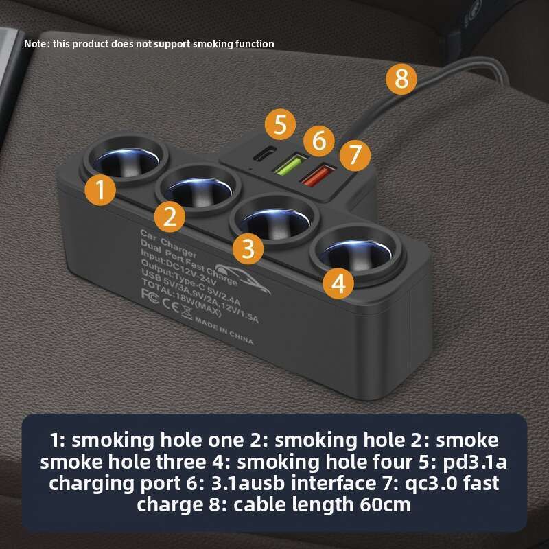 Allume-cigare universel 1 à 4, avec interface de charge rapide QC3.0 + USB + PD, 12 V/24 V, 2025_voghion.com