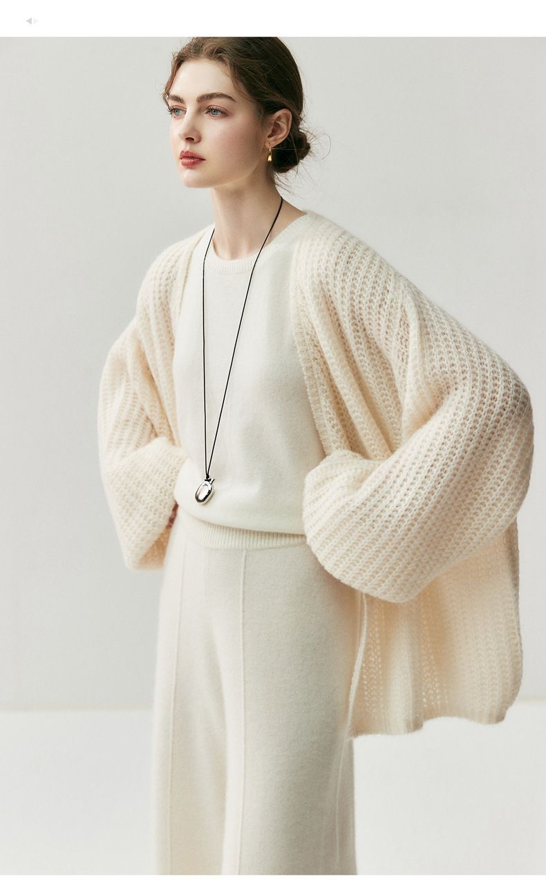 Strickjacke aus 75 % Kaschmir und 25 % Maulbeerseide für Damen, weich und hautfreundlich, lockere Passform, schlankmachend, Übergröße, faul_voghion.com