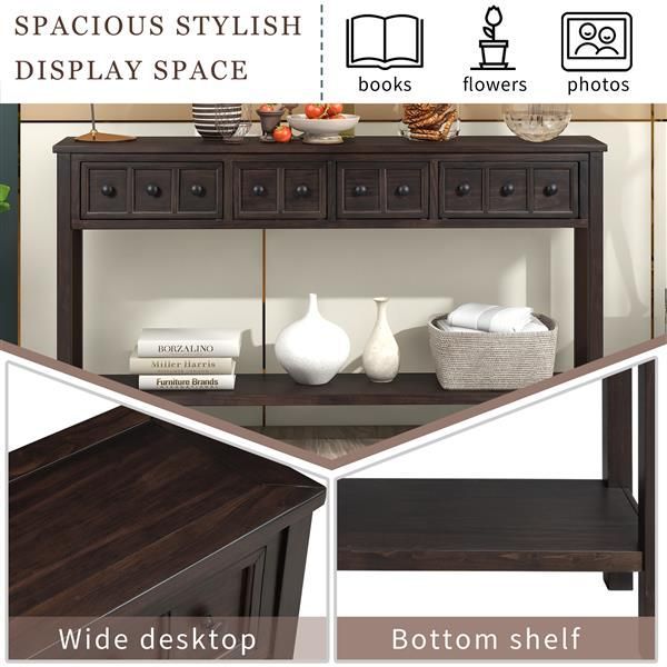 Rustic Entryway Console Table, 60' Long Sofa Table With Two Different Size Drawers And Bottom Shelf For Storage (Espresso)_voghion.com