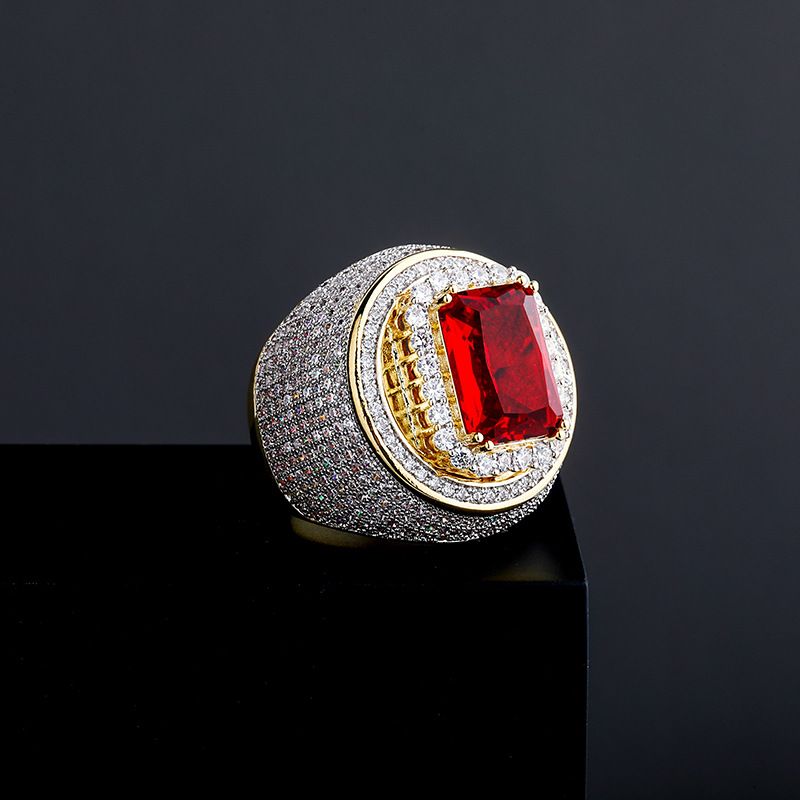 Stoere vintage herenring met robijn en zirkonia - verguld koperen statement sieraad voor feesten/bruiloften/cadeaus (maten 7-11, unisex)_voghion.com