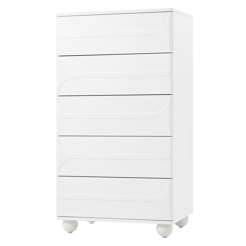 Kommode Weiß Mit 5 Schubladen, Prägedesign, Metallfüßen_voghion.com