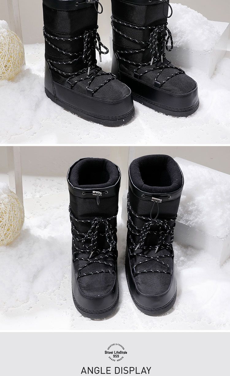 Women's Shoes Knee High Boots Outdoor Space Shoes Ski Boots Black Texture Thick Warm Shoes_voghion.com