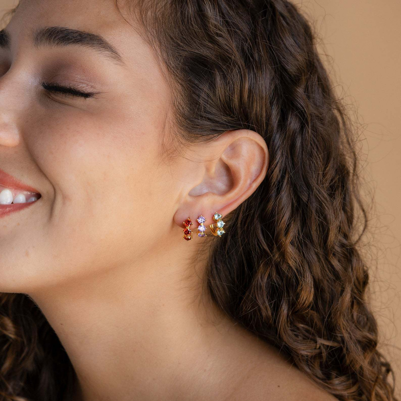 Damenschmuck, Ohrstecker mit 12 Geburtssteinen für Frauen, hypoallergene geometrische Ohrringe mit 18 Karat Vergoldung, minimalistische, zierliche Ohrringe für jeden Tag_voghion.com
