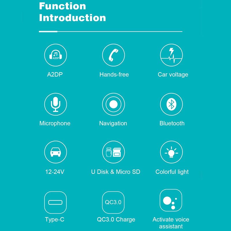 Car Fast Bluetooth 5.0 FM Transmitter PD Dual Player Music Type-C Colorful Ambient MP3 Light Cigarette Lighter USB C0E3_voghion.com