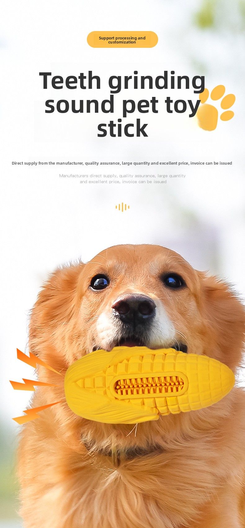 Jouet vocal pour chien, bâton molaire résistant aux morsures de maïs charnu, saveur bacon, jouet pour animaux de compagnie_voghion.com