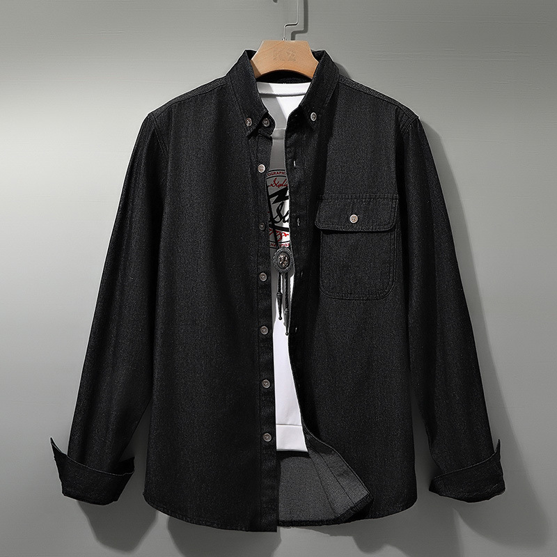 Japanese retro washed cotton casual shirt, men's long sleeved Korean version, trendy and handsome workwear, denim shirt, men's clothing, foreign trade_voghion.com