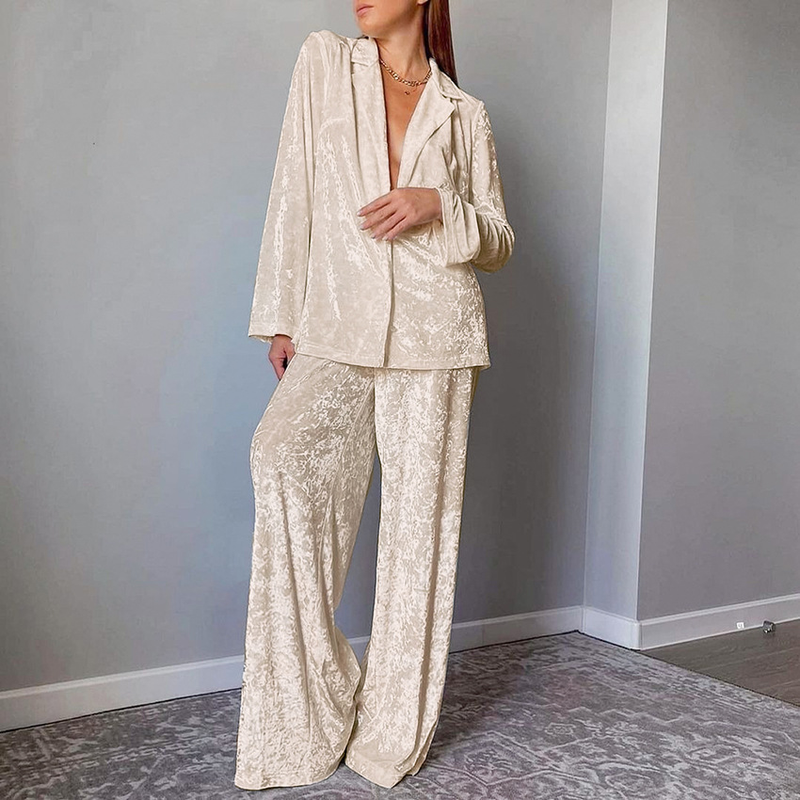Women's clothing gold diamond velvet pajamas long sleeve trousers two sets warm thick velvet_voghion.com