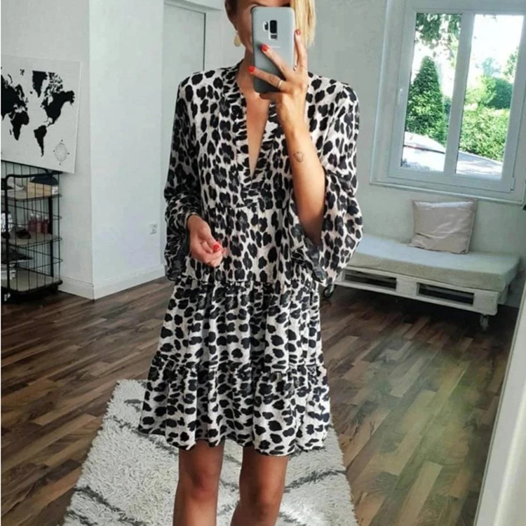 Abito da donna con stampa leopardata gonna lunga stile bohémien più venduta in stock_voghion.com