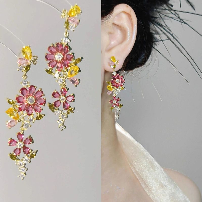 2025 Color Flash Diamond Flower Fringed Earrings Women's Light Luxury Fashion Design Butterfly Earrings_voghion.com