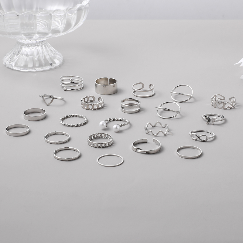22 pezzi/set anelli di perle con croce a forma di cuore in metallo punk vintage per gioielli di moda con anelli di dito impilabili geometrici femminili_voghion.com