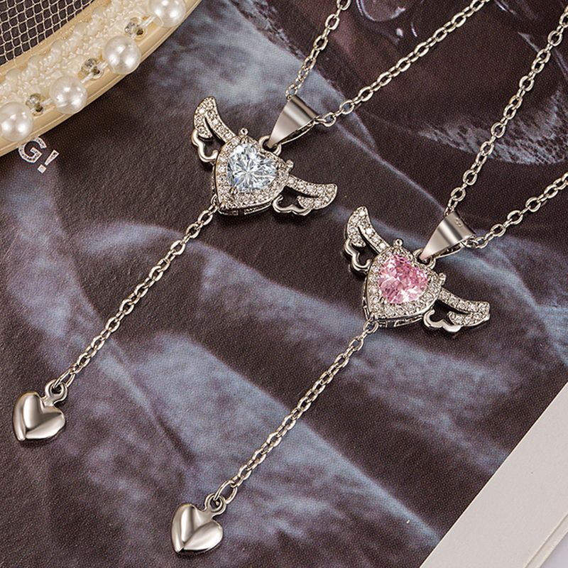 Ready Stock Sterg Sier Herz Engelsflügel Anhänger Choker Halsketten für Frauen Ästhetischer Schmuck Accessoires Geldschmuck_voghion.com