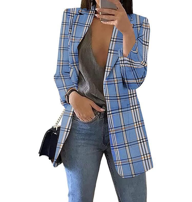 2024 neue Damenmode Plaid Casual mit Revers, Slim Fit Strickjacke, Anzugjacke für Damen_voghion.com