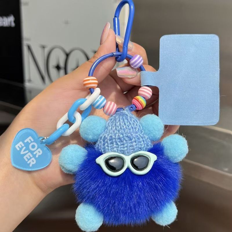 Portachiavi con ciondolo per auto in vera pelliccia di coniglio Rex, piccolo e grazioso, a forma di palla di carbone, per donne, squisita bambola di peluche da appendere allo zaino._voghion.com