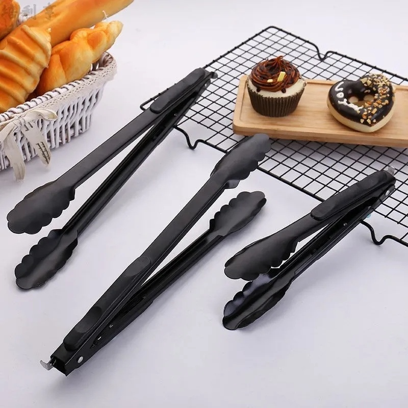 9/12/14 Zoll Edelstahl Lebensmittel Grill Schwarz Tong Brot BBQ Salat Zange Kochen Party Buffet Clip Küche Zubehör_voghion.com