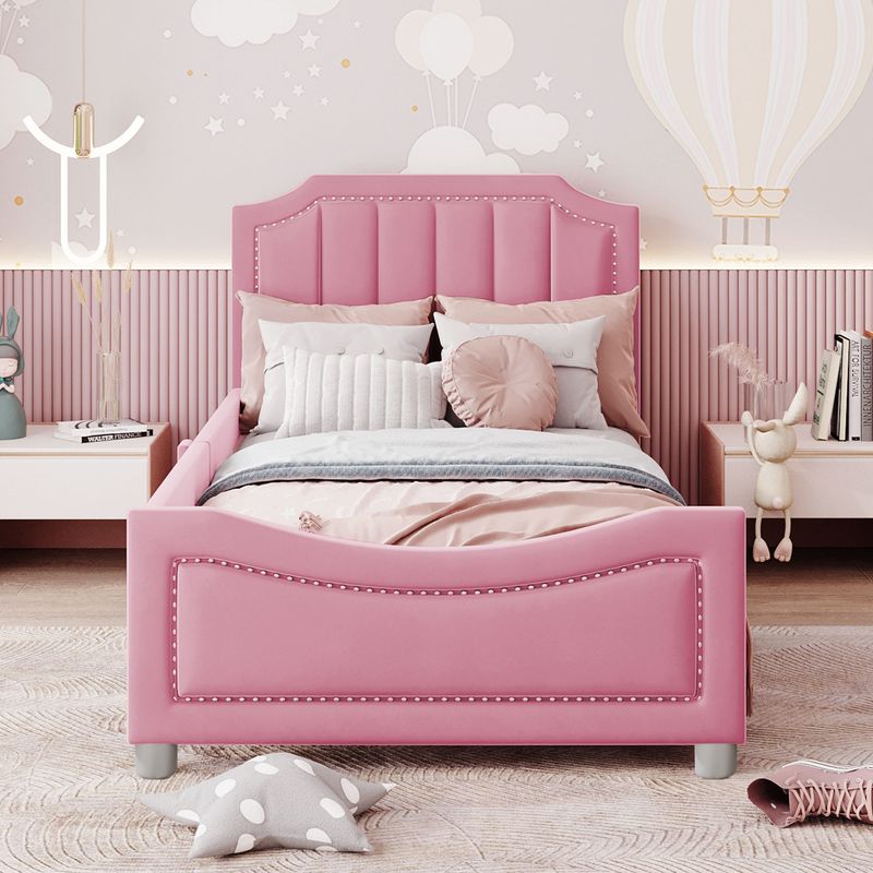 Polsterbett 90x200cm, Schlafsofa, Flanell, Mit Armlehnen, Rosa_voghion.com