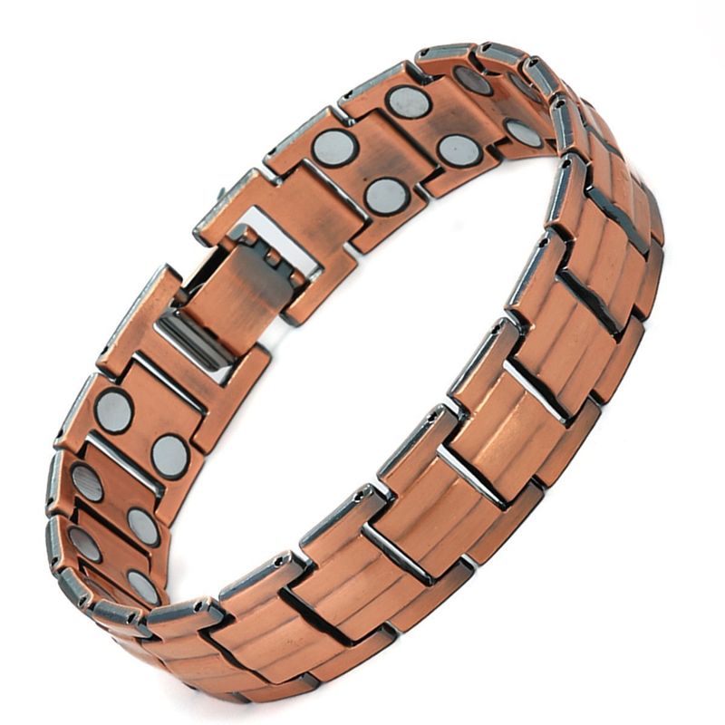 Braccialetti con ciondoli in metallo rosso antico in rame con magnete, bracciale da uomo retrò con fila larga e magnete completo, bracciale regolabile per coppie_voghion.com