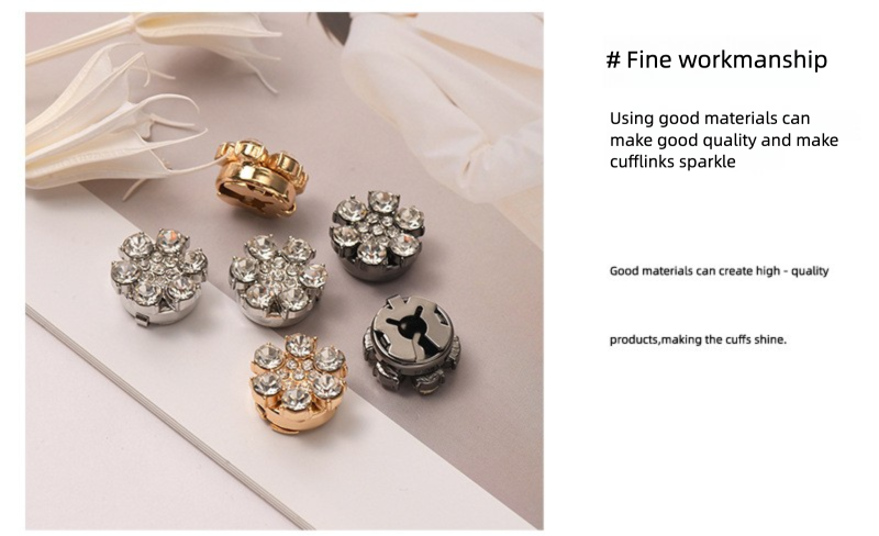 Strass-Knopfabdeckung, Hemd-Manschettenknöpfe, Kleidungszubehör, Diamant-Knöpfe-Set_voghion.com