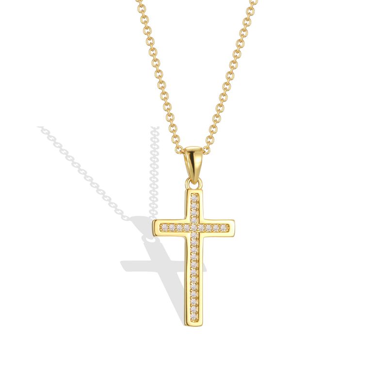 Collana con ciondolo a forma di croce in zircone tempestato di diamanti in stile americano N0313 per uomo, placcata in oro e rame, con doppio strato di inserti._voghion.com