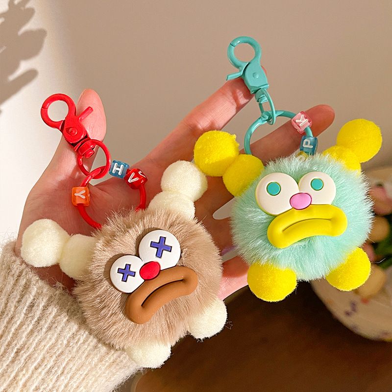 Porte-clés en forme de boule de fourrure mignonne et moche avec une grande bouche, porte-clés intéressant en forme de bouche de saucisse, pendentif de sac cadeau créatif et original pour couple et copines_voghion.com