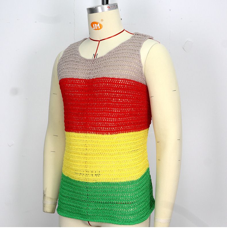 Canotta casual senza maniche in maglione lavorato a maglia con ago spesso a contrasto da uomo in stile abbigliamento da uomo SY0081_voghion.com