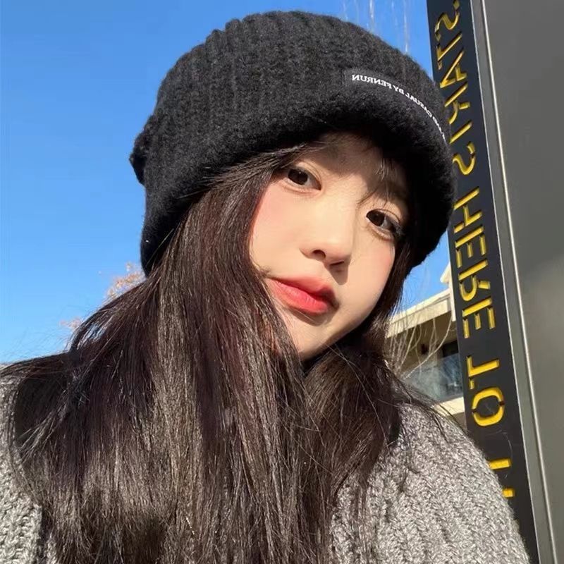 Damenmütze mit großem Kopfumfang, Strickmütze für Herren, kalte, lässige Mütze, Herbst- und Wintermütze, blaue, gesichtsschlankmachende, warme Ohrenmütze_voghion.com