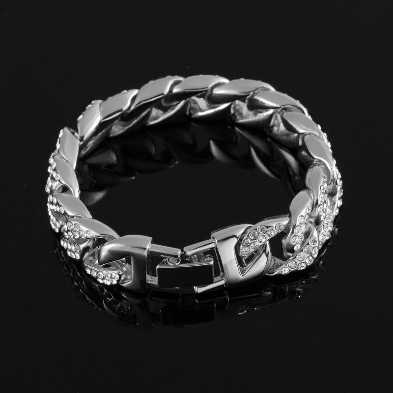 Hip Hop Men's Diamond-Encrusted Cuban Hiphop Cool Clubbing Nightclub Punk Gold Bracelet Jewelry_voghion.com