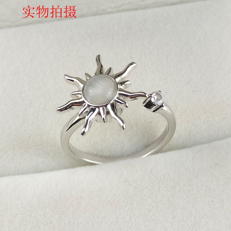 Rotating Engraving Adjustable Anxiety Open Stress Relief Zircon Ring For Women_voghion.com