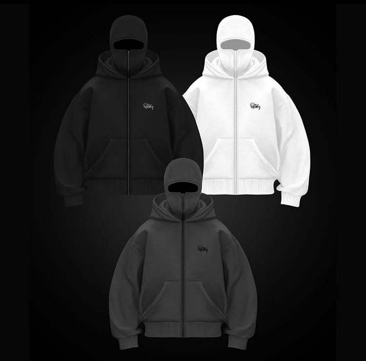 Felpa con cappuccio e cerniera, stile coppia, antivento, da uomo, marchio di abbigliamento alla moda, modello Gangster, con doppio cappello._voghion.com