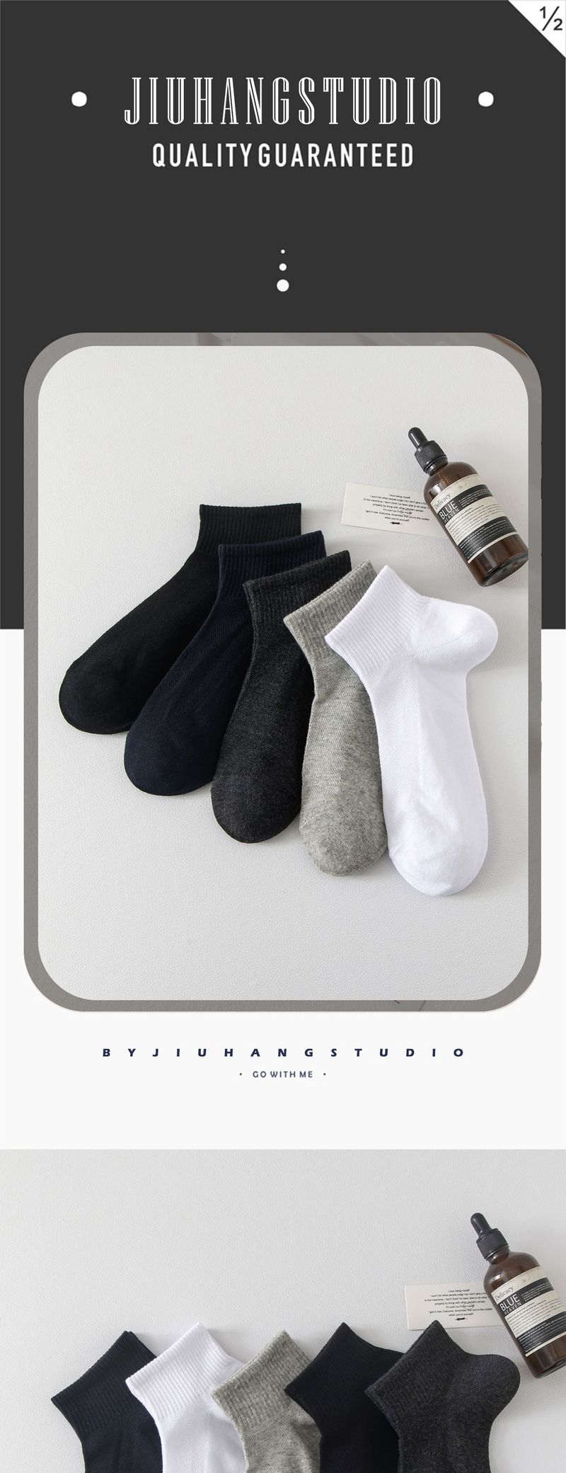 Chaussettes en maille chaussettes pour hommes sports de printemps et d'été chaussettes courtes pour hommes bas haut couleur unie chaussettes en coton d'été noir et blanc chaussettes bateau_voghion.com