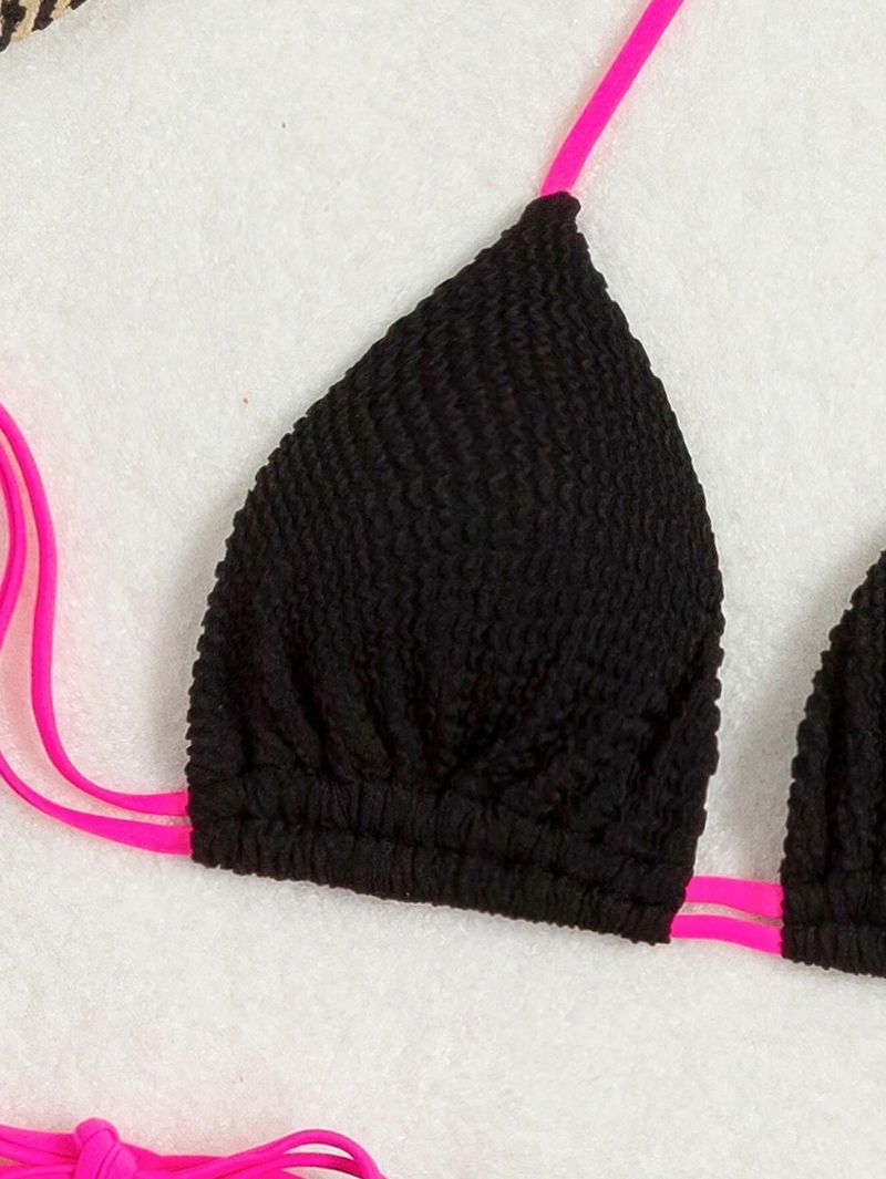 Vêtements pour femmes Bikini sexy Couleur unie Maillot de bain fendu pour femmes Maillot de bain bikini à nouer au cou à pois_voghion.com