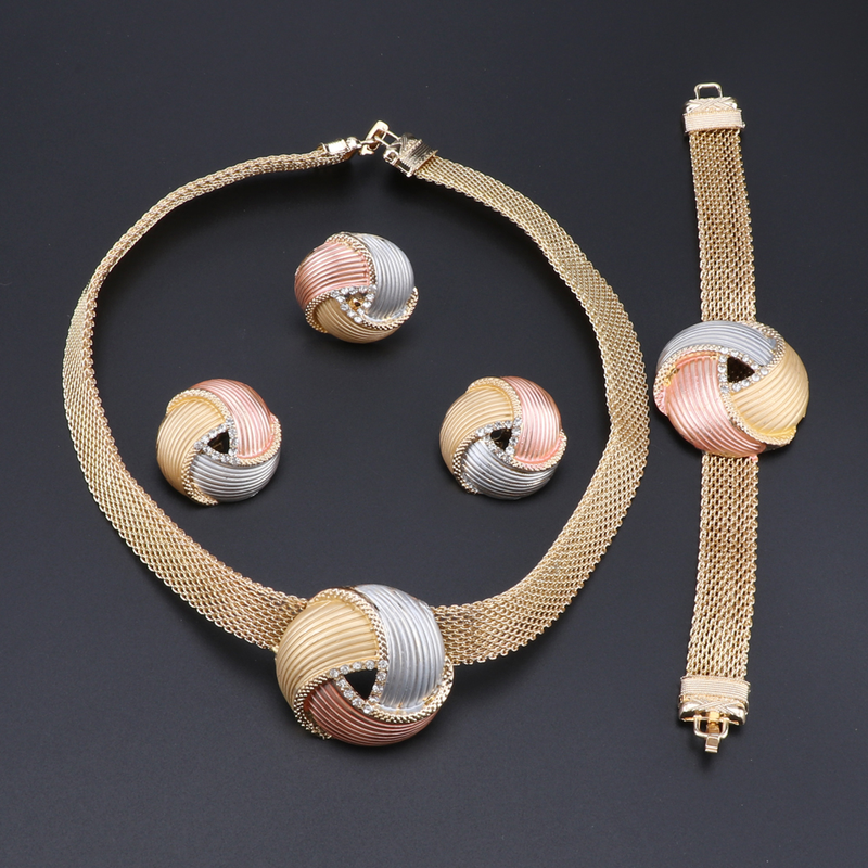 Set di gioielli in oro Dubai per donna grande set di gioielli per collana Set di gioielli da sposa per donna Accessori da sposa_voghion.com