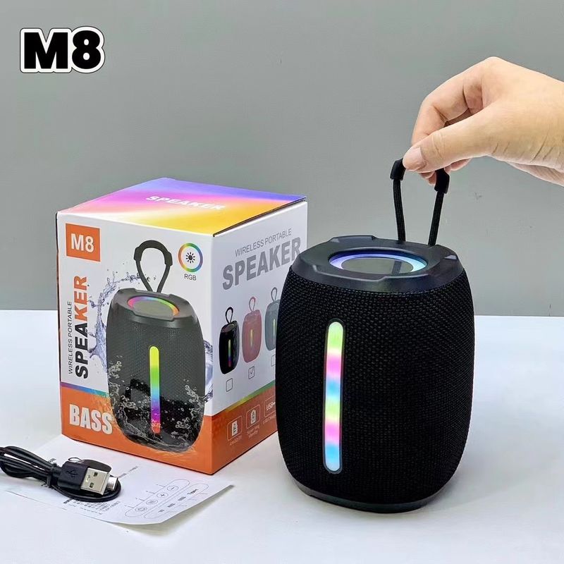 Nový venkovní subwoofer M8 s Bluetooth RGB světlem, přenosný stolní reproduktor s dárkovou kartou_voghion.com