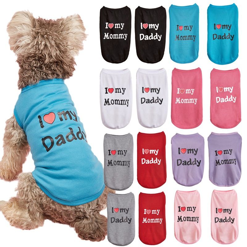 Summer Thin Cool Air Conditioning Multi-color Classic Style I Love Mom And Dad Vest Pet Supplies Two-legged Clothes_voghion.com
