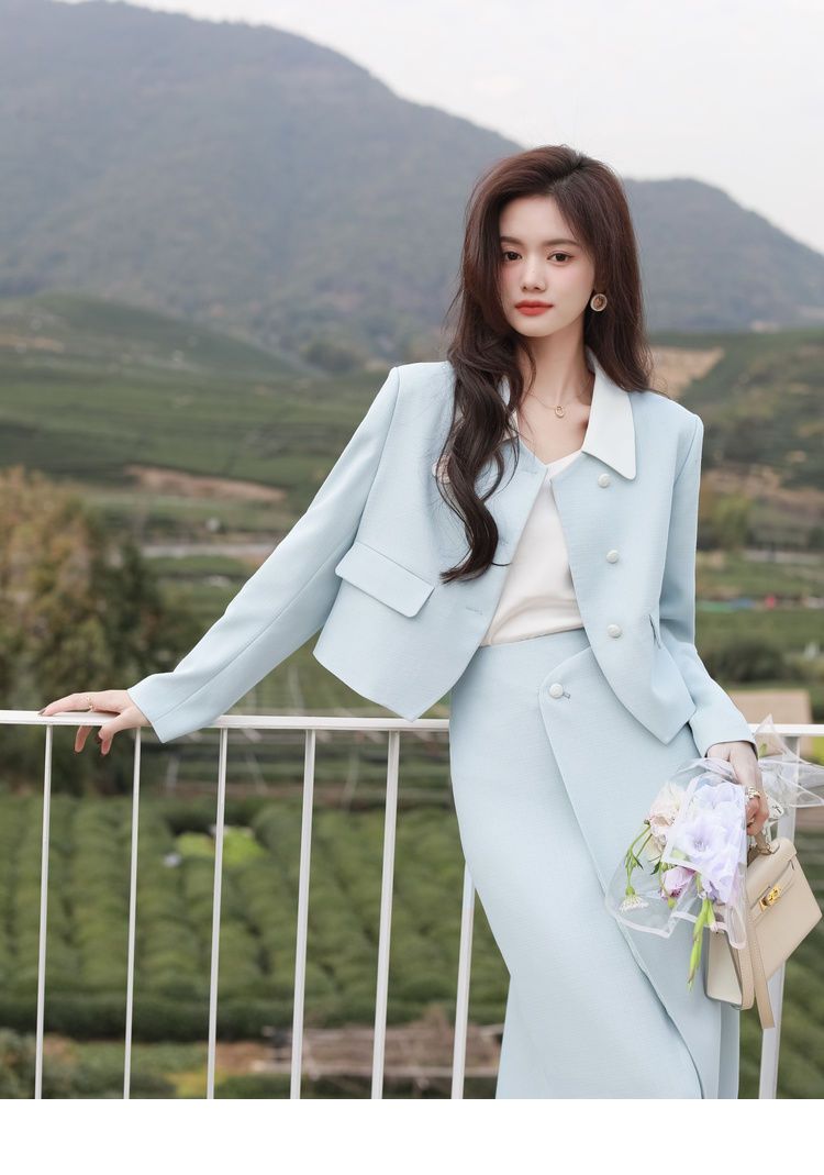 Salt Style Mature Suit Zweiteiliger Anzug 2023 Frühling und Herbst Neues Set mit hoch tailliertem Rock + langärmeligem Blazer für Damen_voghion.com