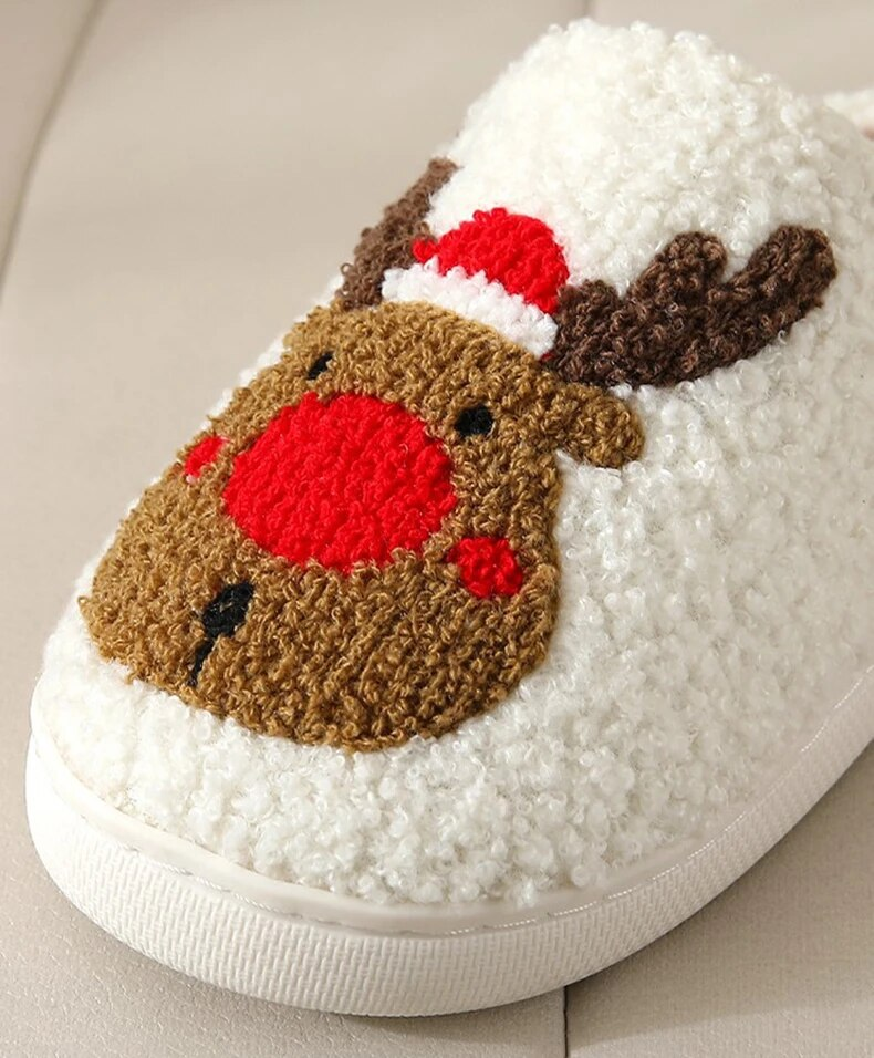 New Christmas Women Elk Cotton House Girl Fur Cute Cushion Slides Bedroom Ladies Men Plush Shoes Winter Slippers_voghion.com
