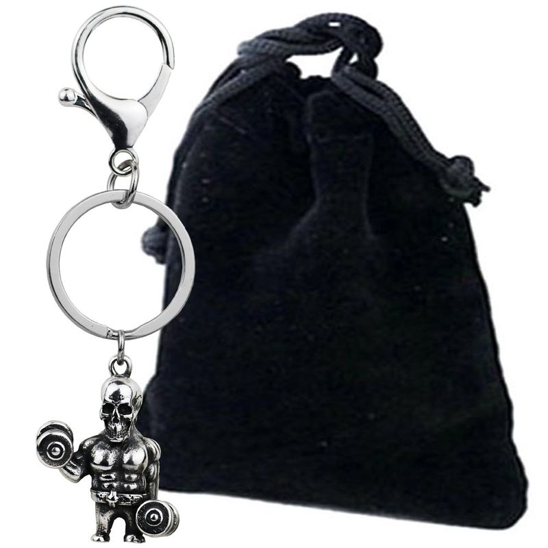 Portachiavi con manubrio da fitness a forma di teschio in acciaio inossidabile lucidato hip hop creativo regalo di e-commerce transfrontaliero_voghion.com