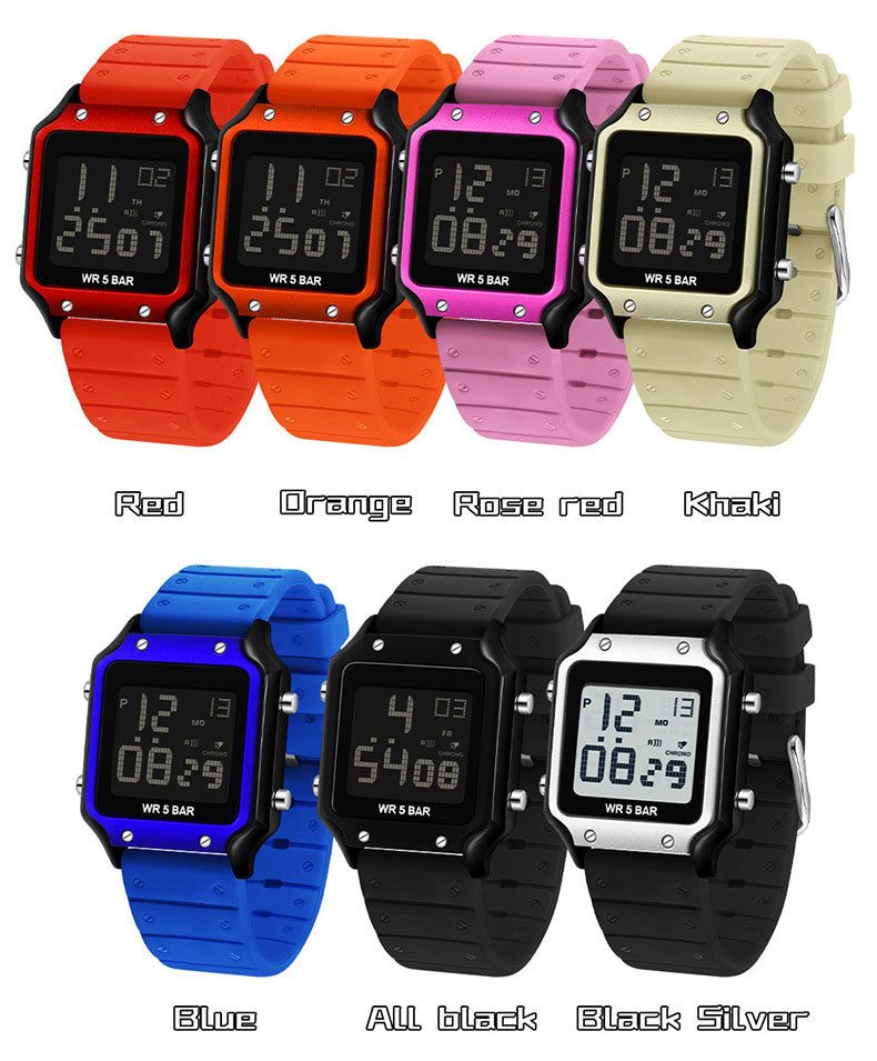 Orologio sportivo digitale quadrato classico con display multifunzione, impermeabile e antiurto per uomo e donna, elegante e durevole._voghion.com