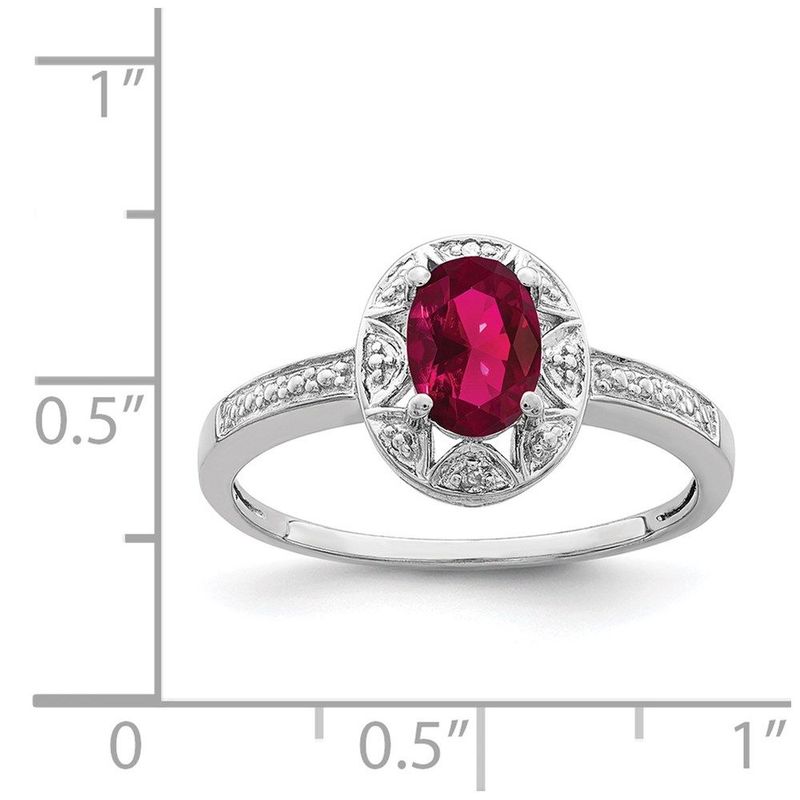 Sterling Silver Rhodium-plated Diam. & Created Ruby Ring_voghion.com