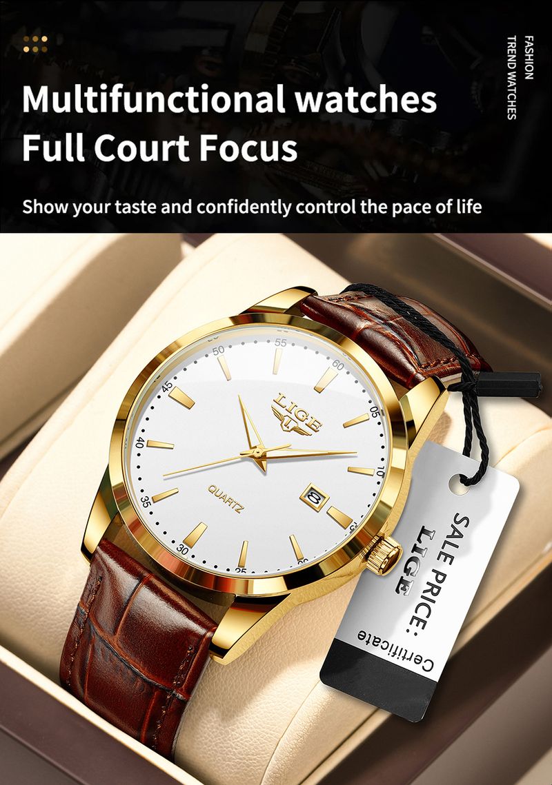 Men's Classic Quartz Watch With Leather Strap, Date Display, Luminous Hands, And 30M Water Resistance For Business And Casual Wear_voghion.com