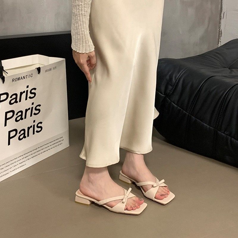 Französisch Satin Schleife Bodenlanges Kleid Sommer Neue Silber Abend Stil, Dicken Absatz Sandalen Modische Hundert Exquisite_voghion.com