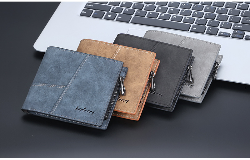 Baellery Portafoglio da uomo Opaco Corto Fermasoldi Multi-Card Portamonete Moda Cerniera Portafoglio verticale Clip_voghion.com