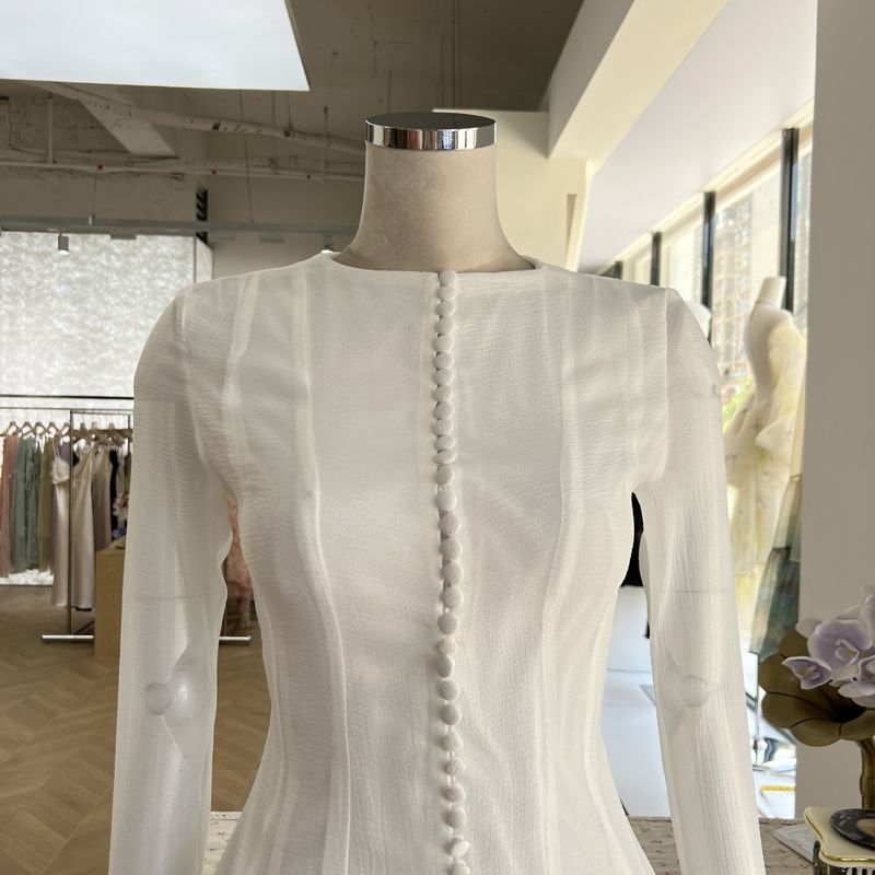 Damenbekleidung Nische Flower Fairy Bud Buttoned Slim Dress Sweet Salt Einzigartiges Design Einfarbig Kurz_voghion.com