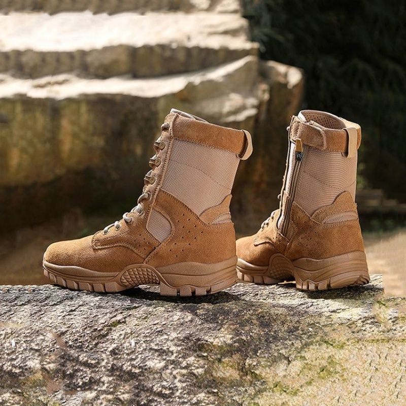 Waterproof Cowhide Shoes Fashion Side Zipper Lace-up Boots Outdoor Hiking Climbing Boot Wear-resistant Non-slip Shoe_voghion.com