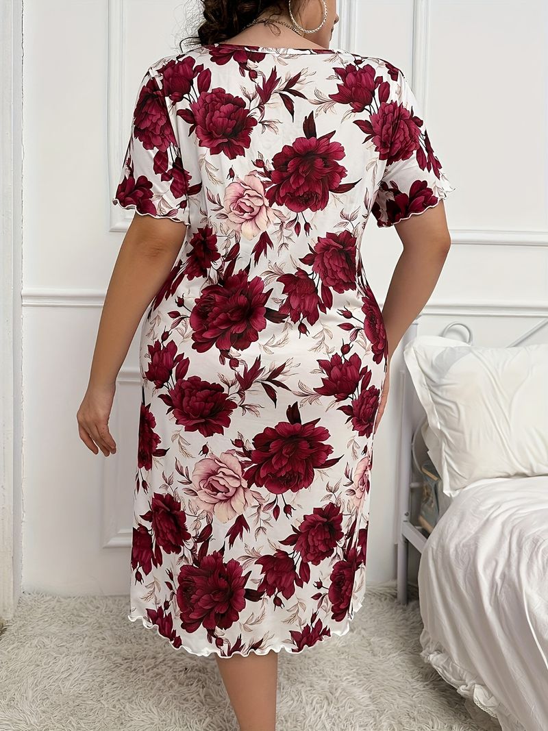 Nachtwäsche für Damen, modische Heimkleidung, Pyjama, Nachthemd, Kleid, kurzärmeliges T-Shirt-Kleid für Damen_voghion.com
