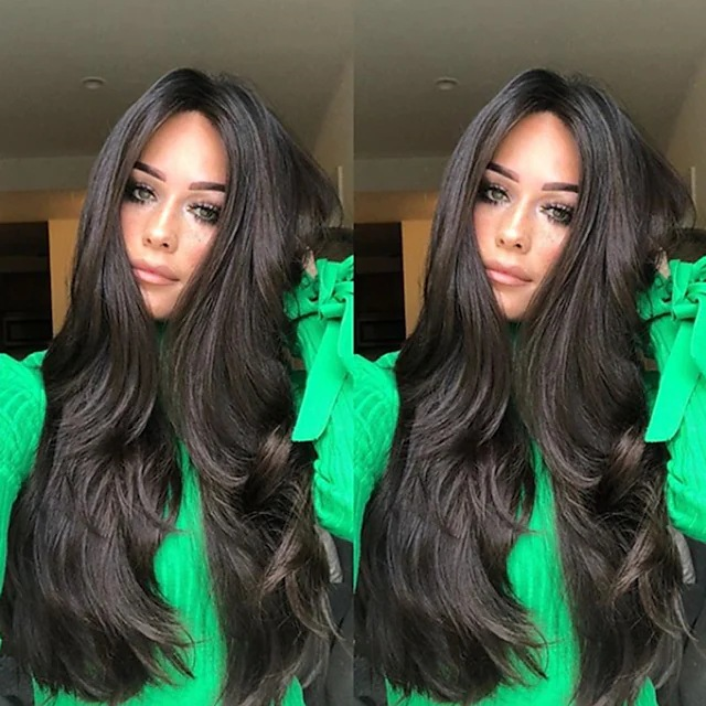 Synthetische Perücke für Damen, langes, großes, welliges, lockiges Haar, schwarzes, langes, glattes Haar, Styling-Kollokation_voghion.com