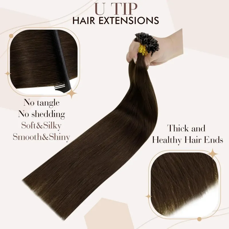 Extension per capelli con punta a U invisibile, castano scuro, capelli fusion, 20 pollici, 50 ciocche, 50 g_voghion.com