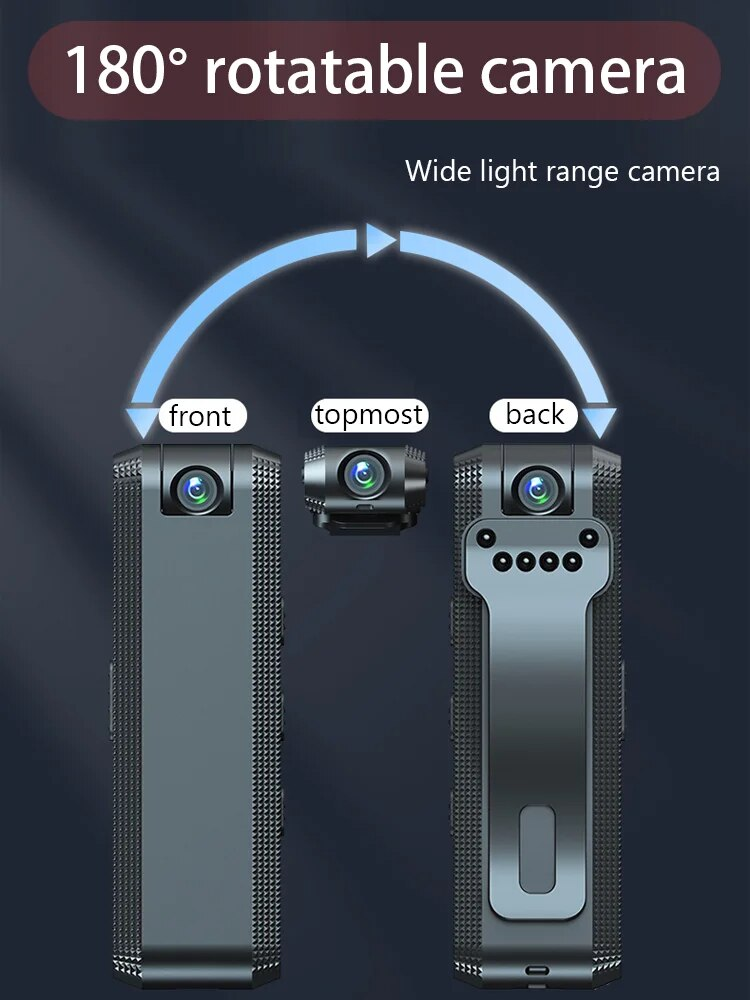 Gravador de voz com câmera de vídeo HD com visão noturna e rotação de 180 graus, gravador de reunião corporal vestível_voghion.com